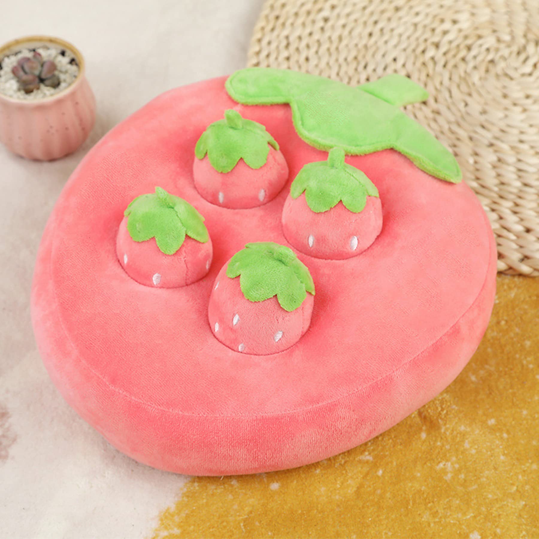 8.668.66 Inch Puzzle Simulation Fruit Pull Radish Strawberry Pineapple Plush Pillow Cushion Decompression Doll Office Home Decoration (Pink)