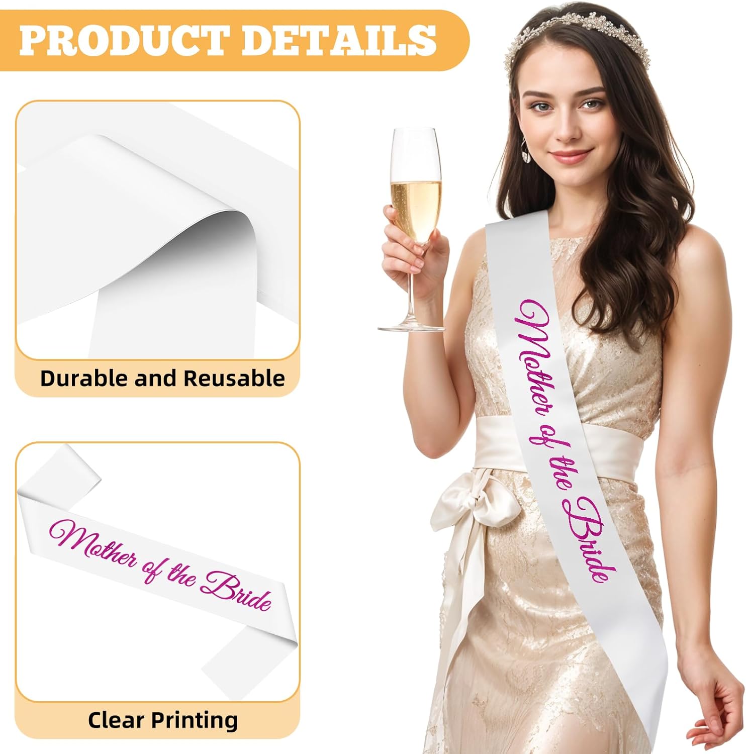 2Pcs Wedding Gifts Set White Satin Sash for Mom of the Bride Mom of the Groom Women Mother in Law Bridal Engagement Wedding Announcement Party Decoration Supplies for Mother Bridal Shower - Image 5