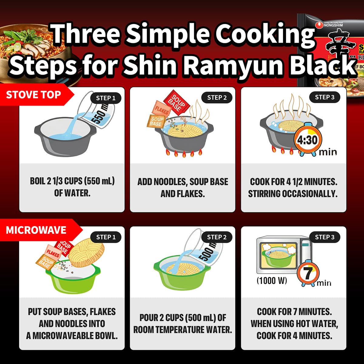 Nongshim Shin Ramyun Black Noodles, Spicy Korean Signature Instant Ramyun, Rich Beef Bone Broth, Pantry Essential Korean Noodles, Quick and Easy, 4.58 oz (Pack of 16)