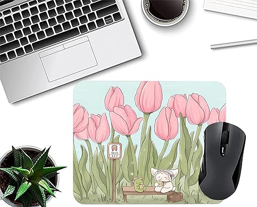 Miniatura 7 de Alfombrilla de mouse kawaii con diseño de gato de anime marrón pastel y verde, alfombrilla de mouse cuadrada impermeable para juegos para