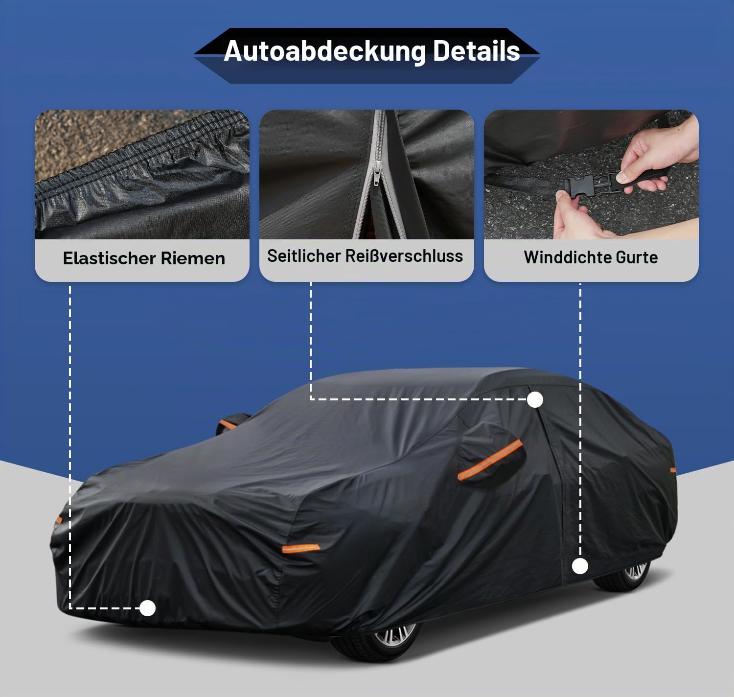 Kayme Autoabdeckung Limousine,Autoplane Wasserdicht Atmungsaktiv, Auto Abdeckplane für Regen Sonne Staub Schutz, Auto Abdeckung für BMW 3er, Jaguar XE, Model 3 etc. Siehe AutoGrößentabelle A9,Schwarz
