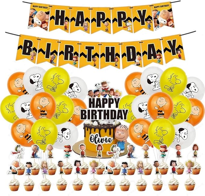 Amazon Co Jp スヌーピー 誕生日 飾り付け パーティー セット Snoopy 漫画 アニメ キャラクター かわいい 犬 面白い 子供 男の子 女の子 イエロー オレンジ ホワイト Happy Birthday ガーランド バナー バルーン 風船 ケーキトッパー 50枚セット おもちゃ