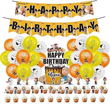Amazon Co Jp スヌーピー 誕生日 飾り付け パーティー セット Snoopy 漫画 アニメ キャラクター かわいい 犬 面白い 子供 男の子 女の子 イエロー オレンジ ホワイト Happy Birthday ガーランド バナー バルーン 風船 ケーキトッパー 50枚セット おもちゃ