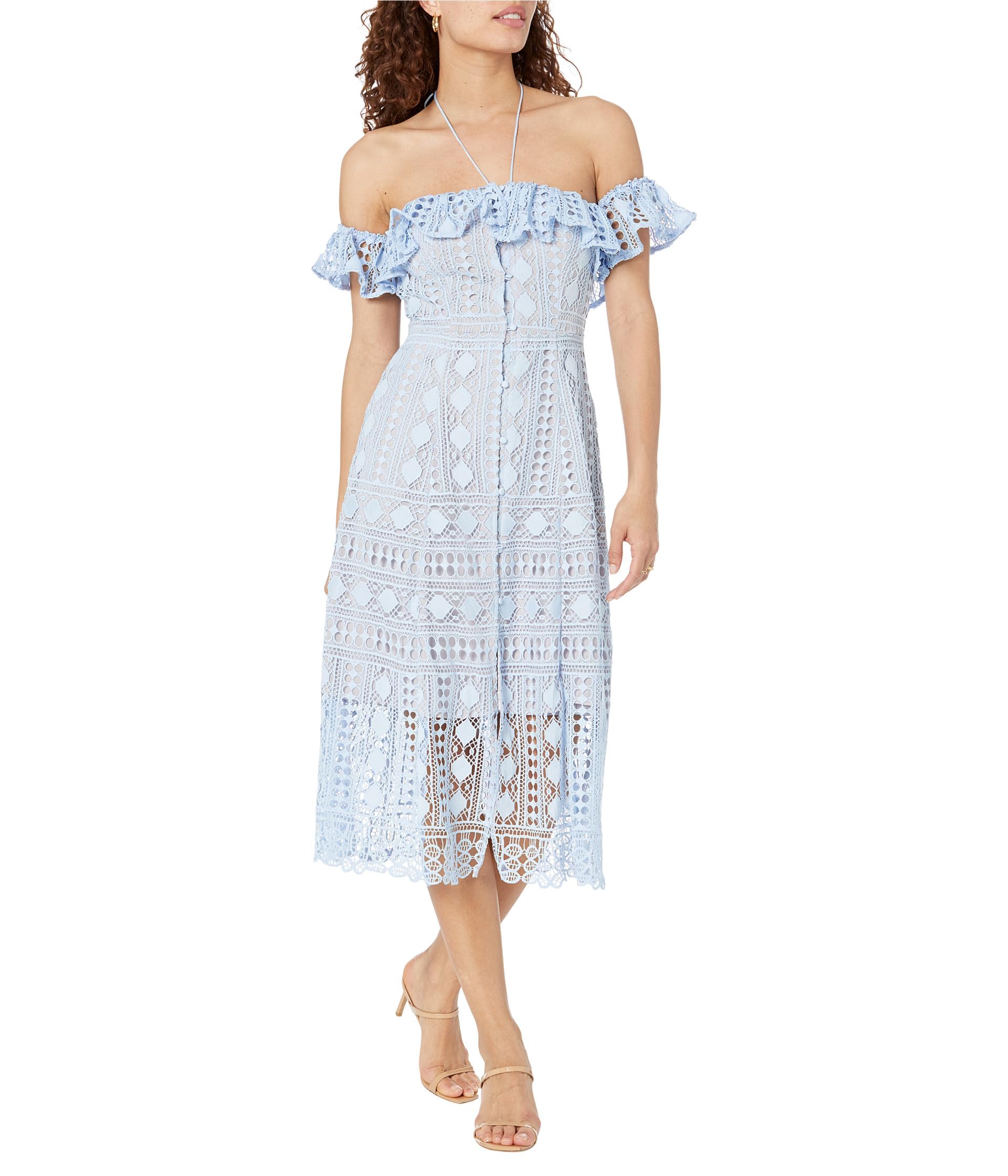 En Saison Womens Janelle Crochet Ruffled Midi Dress