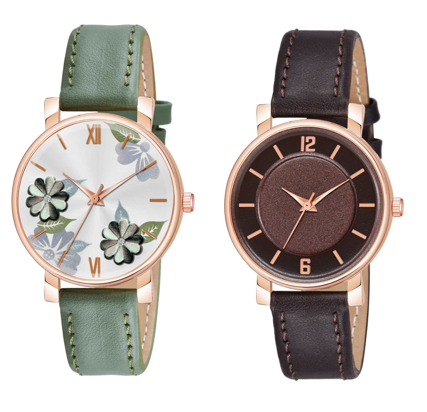 KIARVI GALLERY Analogue Pack of 2 Flowered and 6 to 12 Antique Dial Unique Designer Leather Strap Womens and Girls Watch (Green-Maroon) (B0BNDKCFLL) Amazon Price History, Amazon Price Tracker