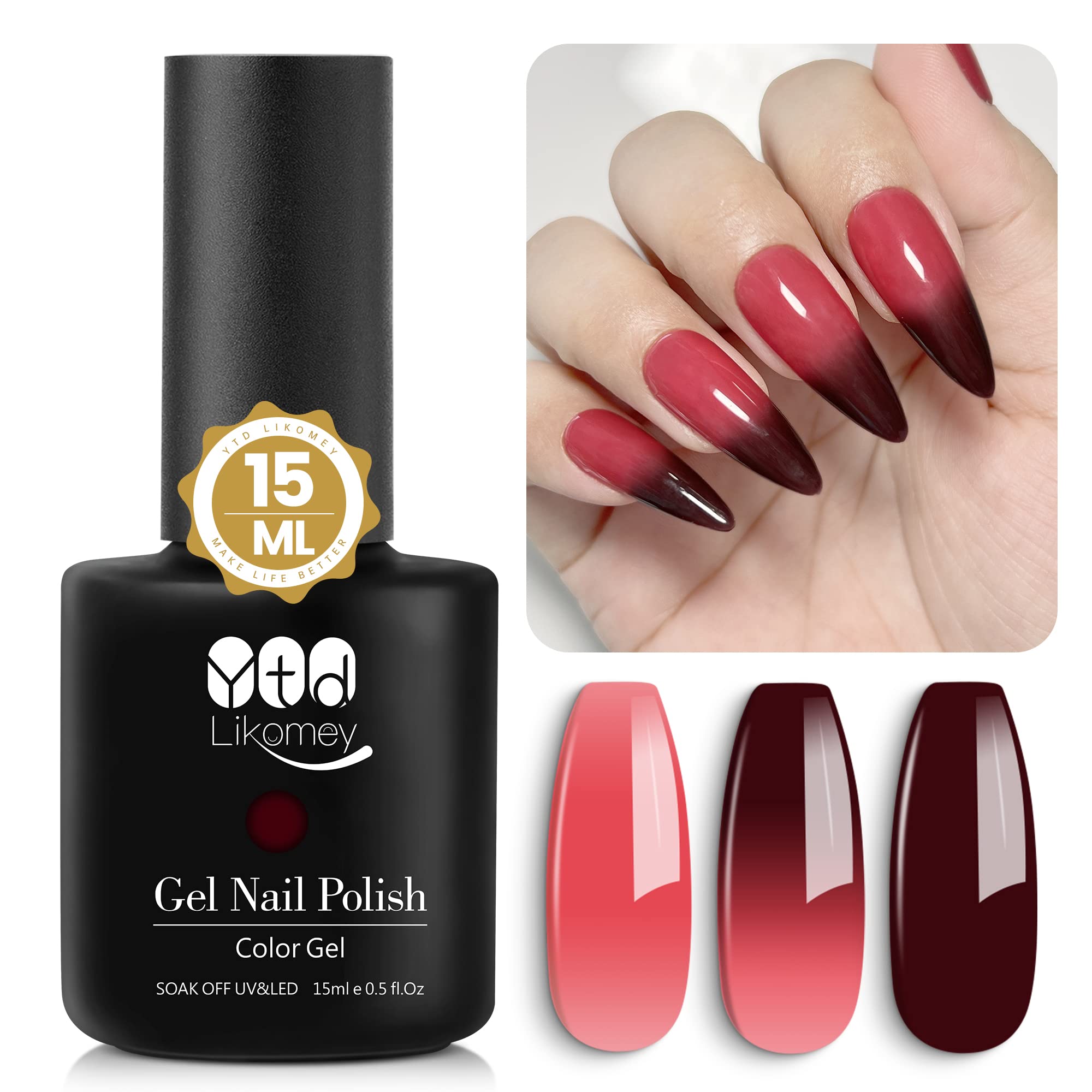 YTD Likomey Color Changing Gel Nail Polish,1 Pcs 15ml Pink to Brown Mood Temperature Change Colors Thermal UV Nail Gel Polish Home Salon Manicure,WB206