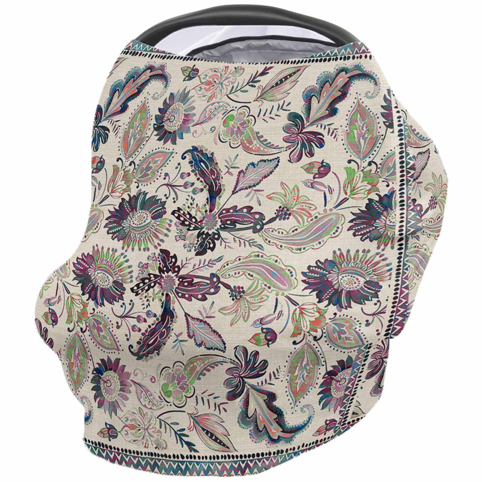 Nursing Cover for Breastfeeding Scarf, Purple Green Flower Textured Vintage Baby Car Covers Super Soft Multi Use for Canopy Shopping Cart Cover Blanket Stroller Cover