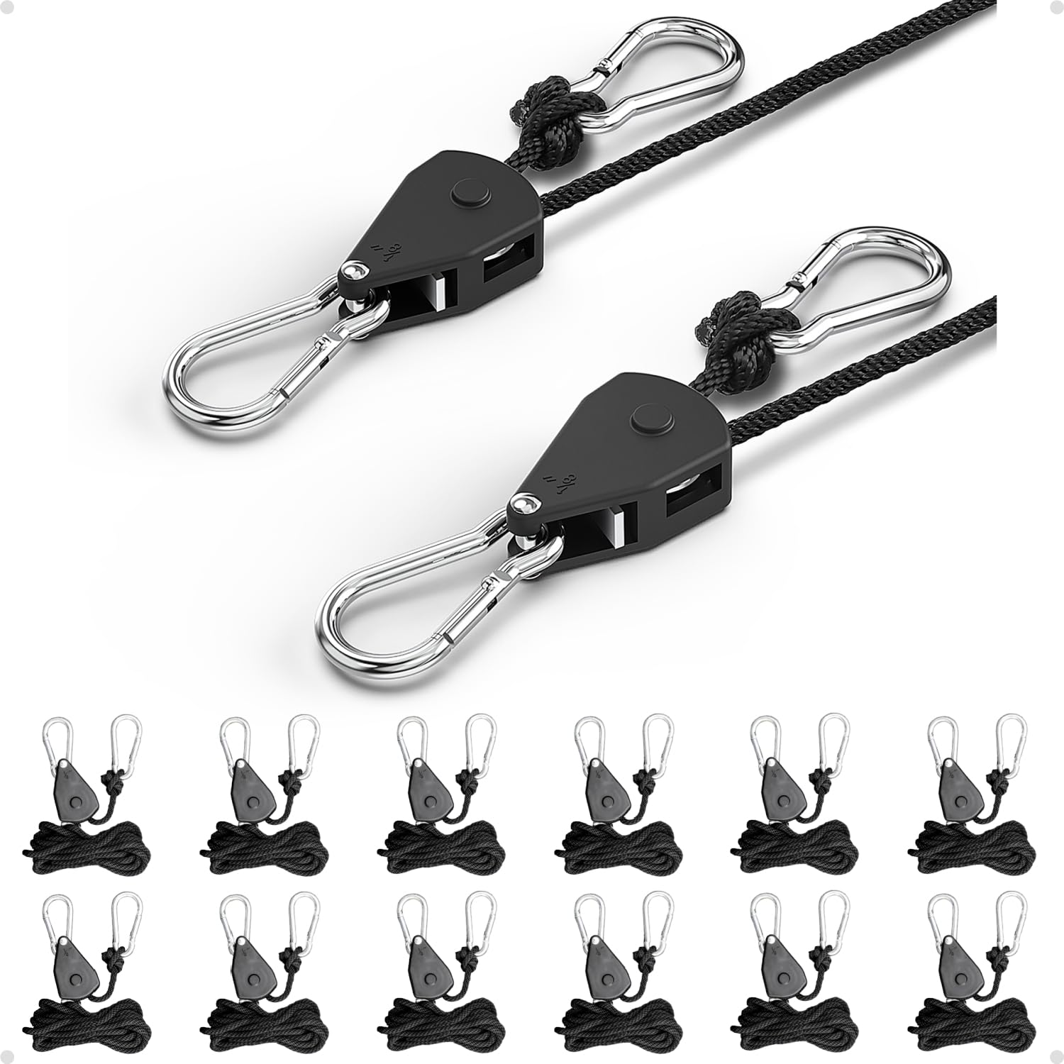 1/8" Grow Light Hangers Adjustable, Tie Downs Rope, Rope Tightener
