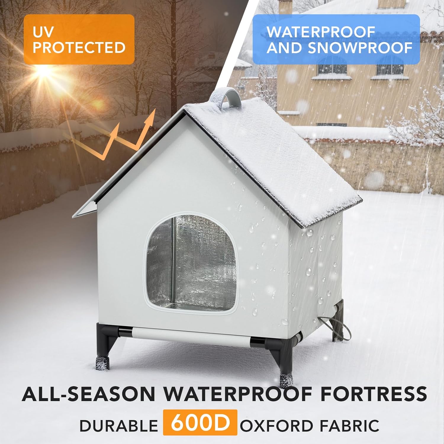 Cat House for Outside&Indoor,Insulated and Weatherproof,Foldable Cats Shelter, Easy to Put Together, Selfwarming Cat Shelter for Winter,Large Cave Bed for Garden(22 x 22 x 26 inch,XL,Normal)