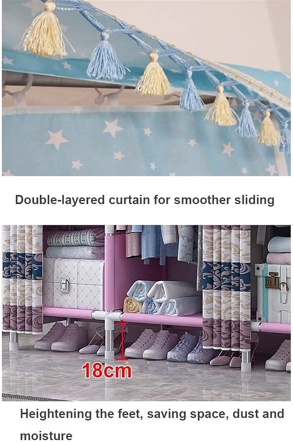 Portable Wardrobe Cloth Wardrobe Wardrobe Bedroom Folding Simple Cloth Steel Tube Bold Reinforcement Double Thicken Fabric Assembly Steel Frame,C Portable Cloth Hanger