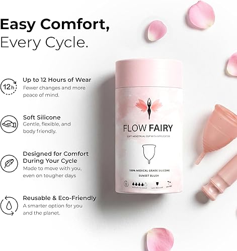 Miniatura 3 de Flow Fairy Vaso menstrual con aplicador Reutilizable 100% silicona de grado médico para principiantes Sin fugas, ecológico, sin BPA y látex, hasta
