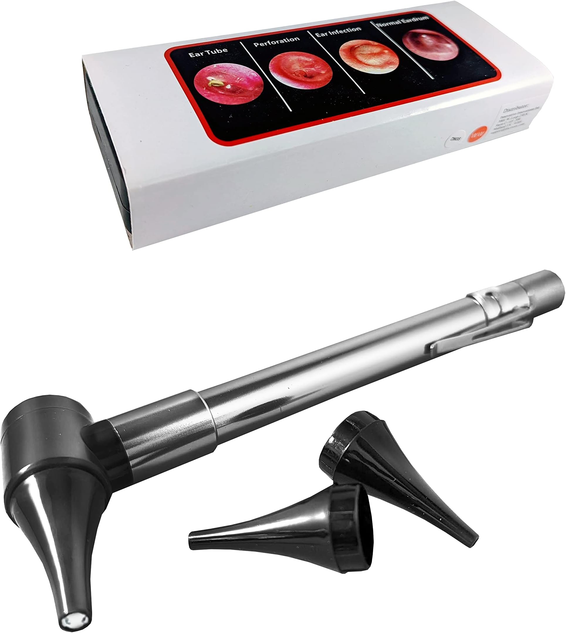 Third Generation Dr Mom Slimline Stainless LED Pocket Otoscope with an Optical Quality Glass Lens and Hard Plastic Travel Hard Case - Silver