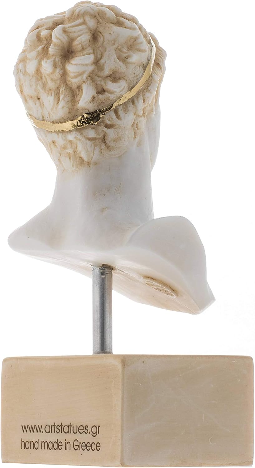 BEAUTIFUL GREEK STATUES Marathon Boy Ephebe of Marathon Athlete Alabaster Statue Bust Gold Tone Marble Base 7.5''