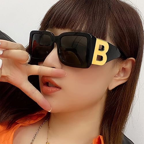 Miniatura 2 de 3 pares de lentes de sol cuadrados de gran tamaño para mujeres y hombres, de moda, con montura B gruesa, con protección UV400