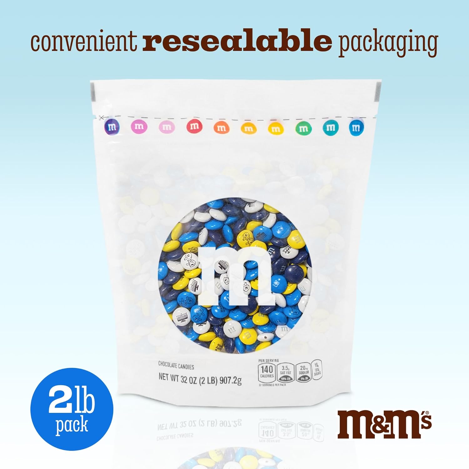 M&M’S WORLD Hanukkah Milk Chocolate Candy - 2 Pounds of Bulk Candy With Hanukkah Designs for Gifts, Party Favors, Holiday Celebrations and More, Kosher Certified