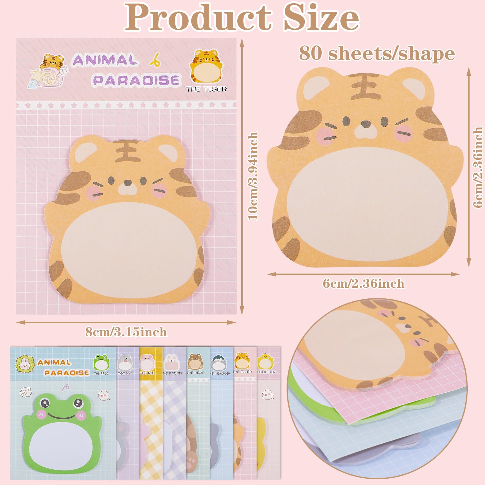 Notes Adhésives Animaux Kawaii - 24 Blocs - Papier Haut Qualité Pour Messages
