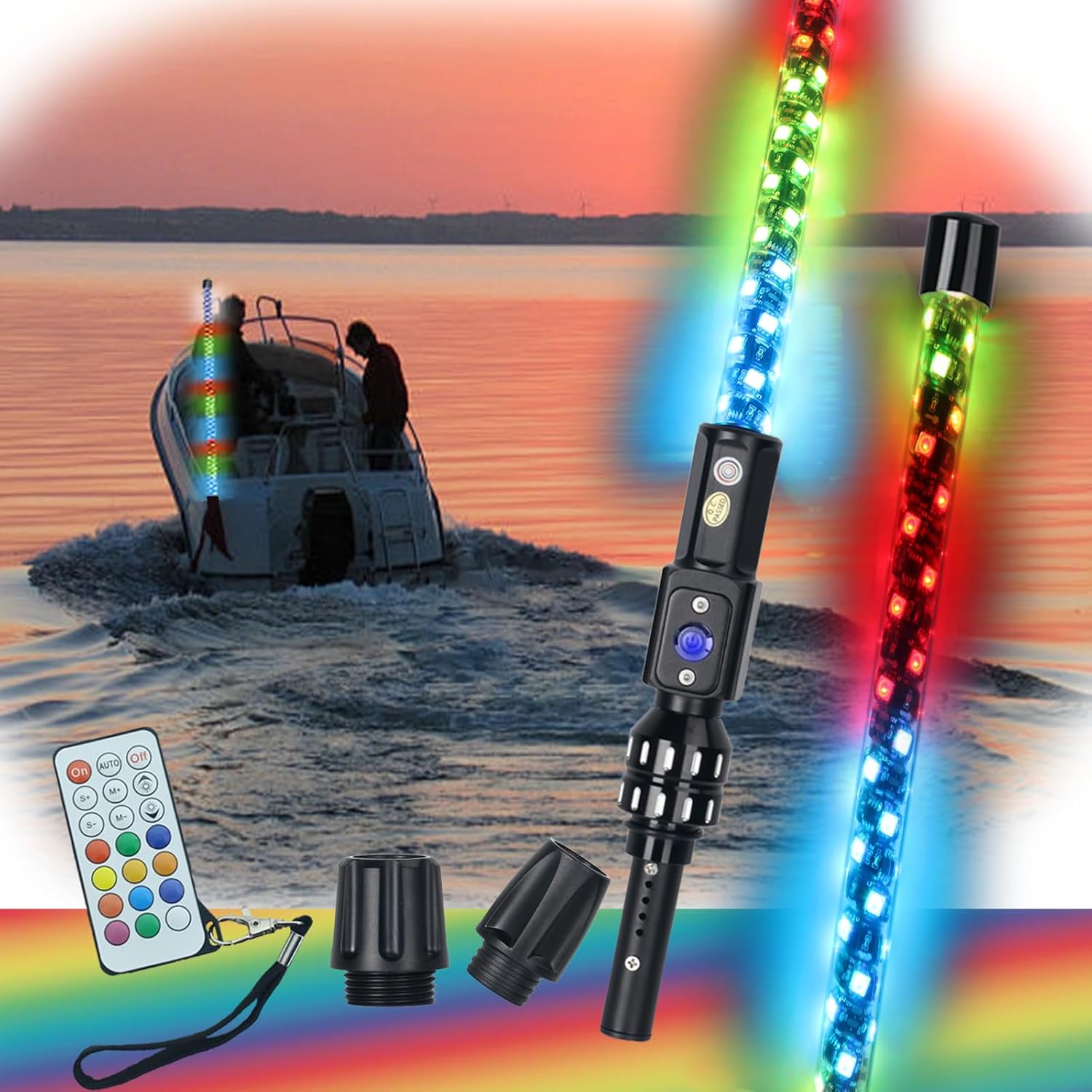 Smartmarine 4FT Boat Navigation Lights,12 Solid Color & Remote Control,360 degree Running Stern Light LED Marine Navigation Light for Pontoon, Skiff,Truck RV,Boat(4FT)