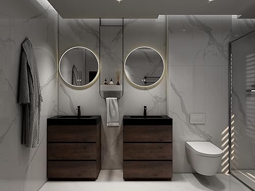 Miniatura 8 de Alice - Tocador de baño de 36 pulgadas con desbordamiento, gran almacenamiento, pequeño tocador para baño moderno, lavabo de una sola pieza, Negro