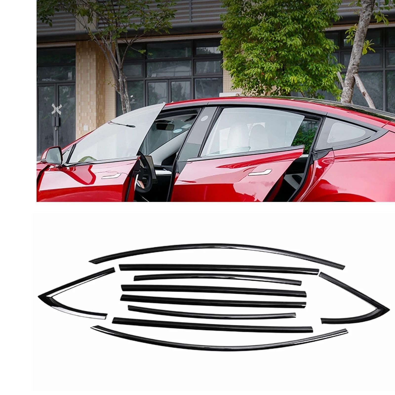 Guarnizione porta auto 10 pezzi modanatura finestrini auto per Tesla per Model 3 2017-2024 modanatura laterale esterna guarnizione striscia decorativa ombra