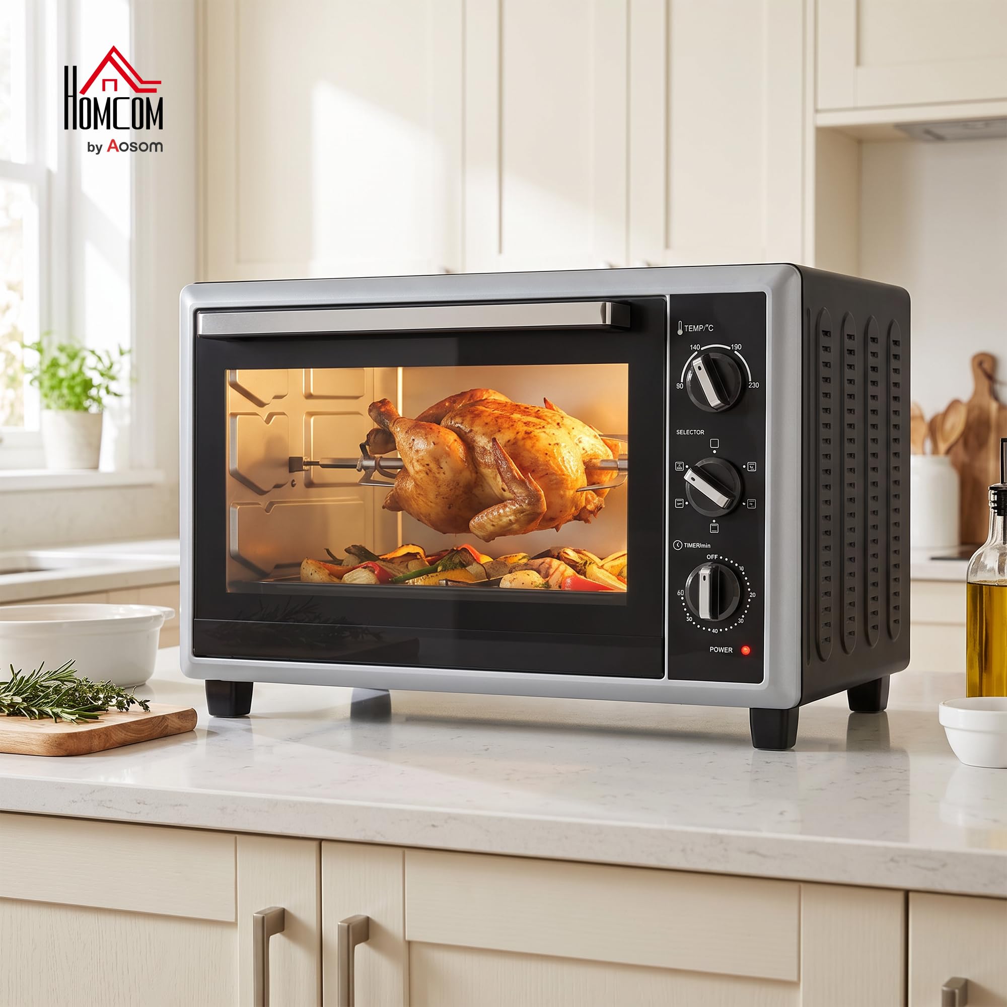 HOMCOM Mini piekarnik z obiegiem, rożen obrotowy, 46 l, 90-230 ℃, timer 60