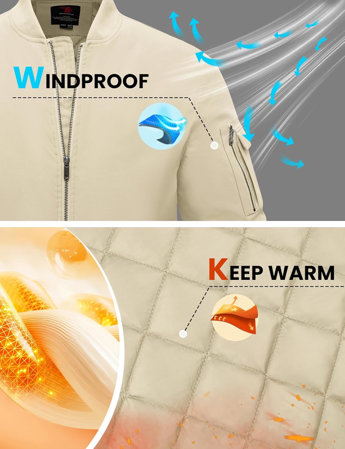 TBMPOY Men's Fall Jacket Winter Windbreaker Bomber Zip Up Padded Softshell Warm Windproof Casual Coat - Image 4