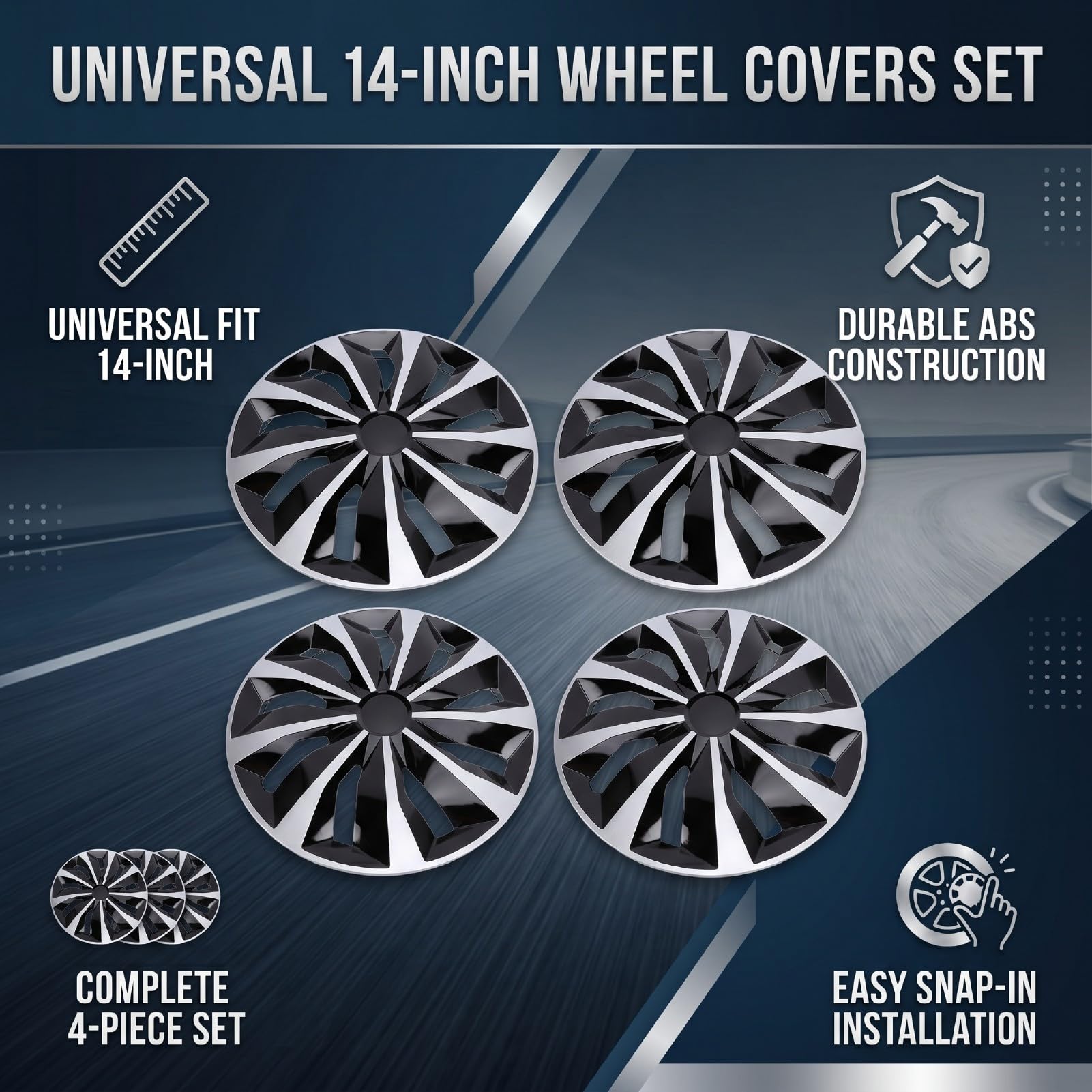 Coprimozzi 14 Pollici Set 4 Pezzi ABS Premium Design a Scatto per Auto