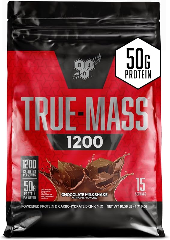 BSN True-Mass Weight Gainer Protein Powder, Choc Milkshake, 15 SRV | Muscle Mass Gainer with Whey and Casein Protein for Post-Workout Recovery, Endurance and Lean Muscle Growth