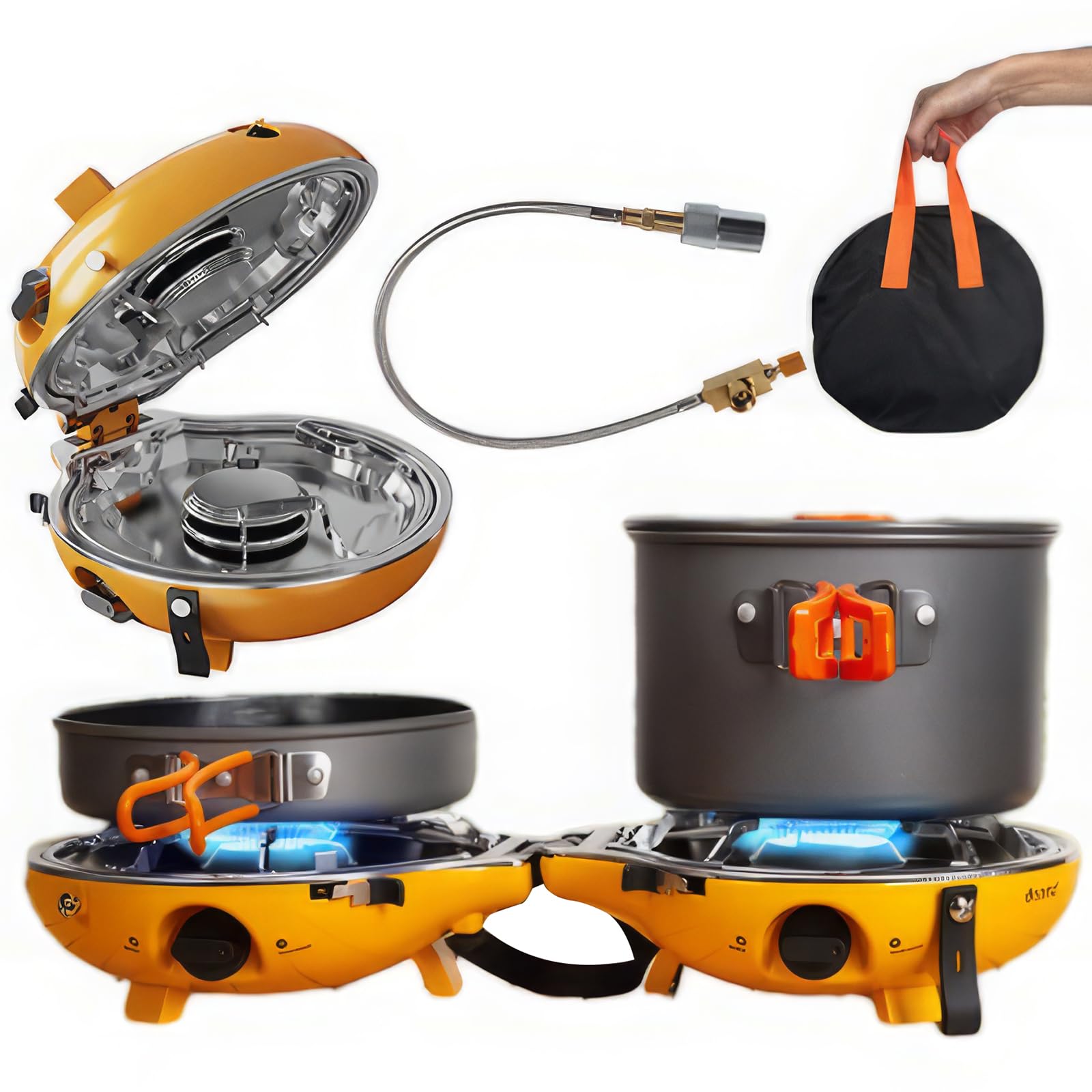 Réchaud de camping à gaz pliable 2 brûleurs 17000 BTU avec grill
