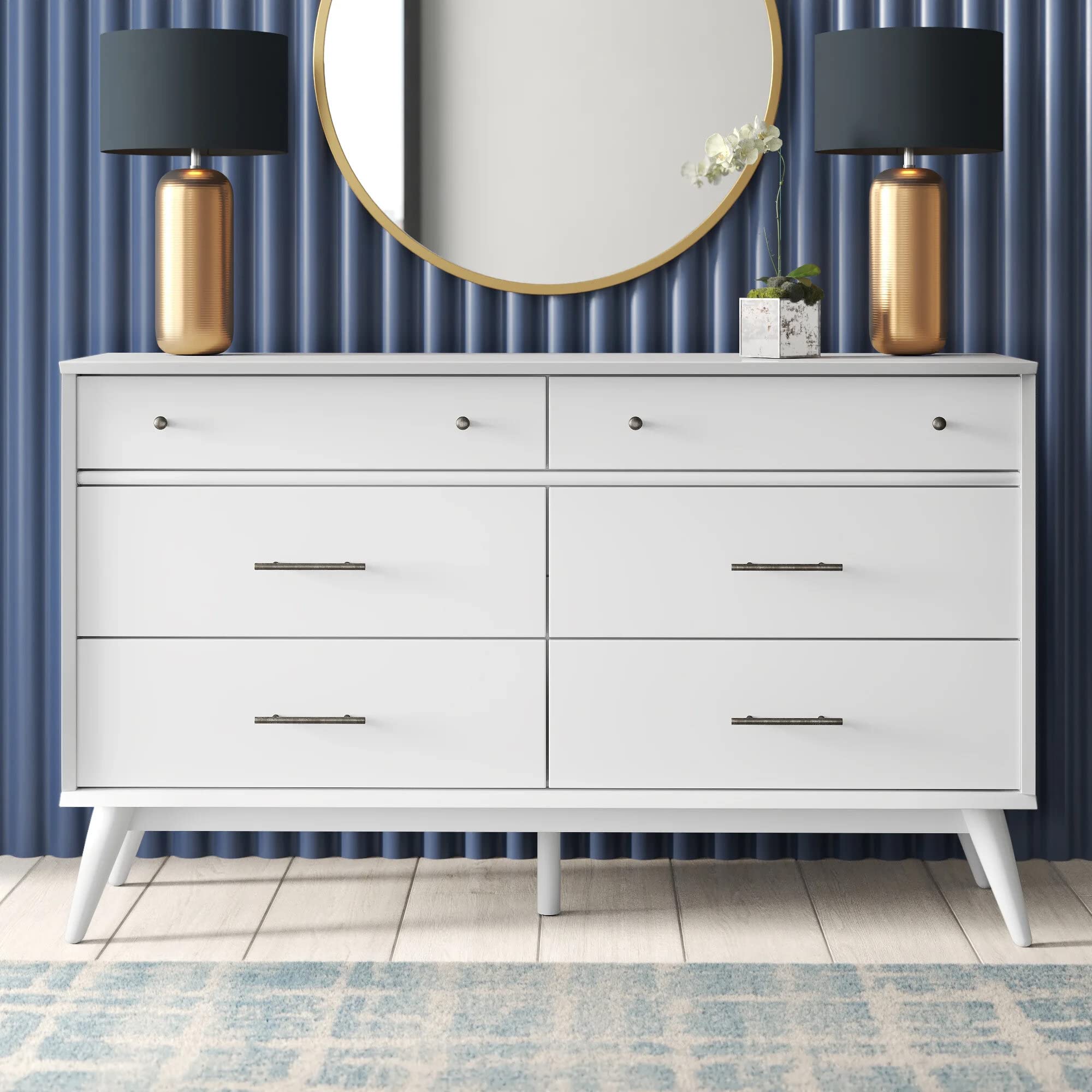 Camaflexi Mid-Century Solid Wood Dresser / 6 Drawers/White Finish