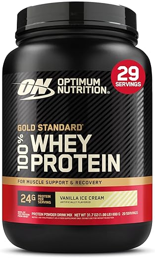 Optimum Nutrition Gold Standard 100% Whey Protein Powder, Vanilla Ice Cream, 2 Pound (Pack of 1)