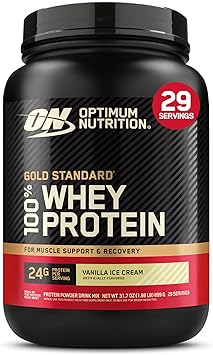 Optimum Nutrition Gold Standard 100% Whey Protein Powder, Vanilla Ice Cream, 2 Pound (Packaging May Vary)