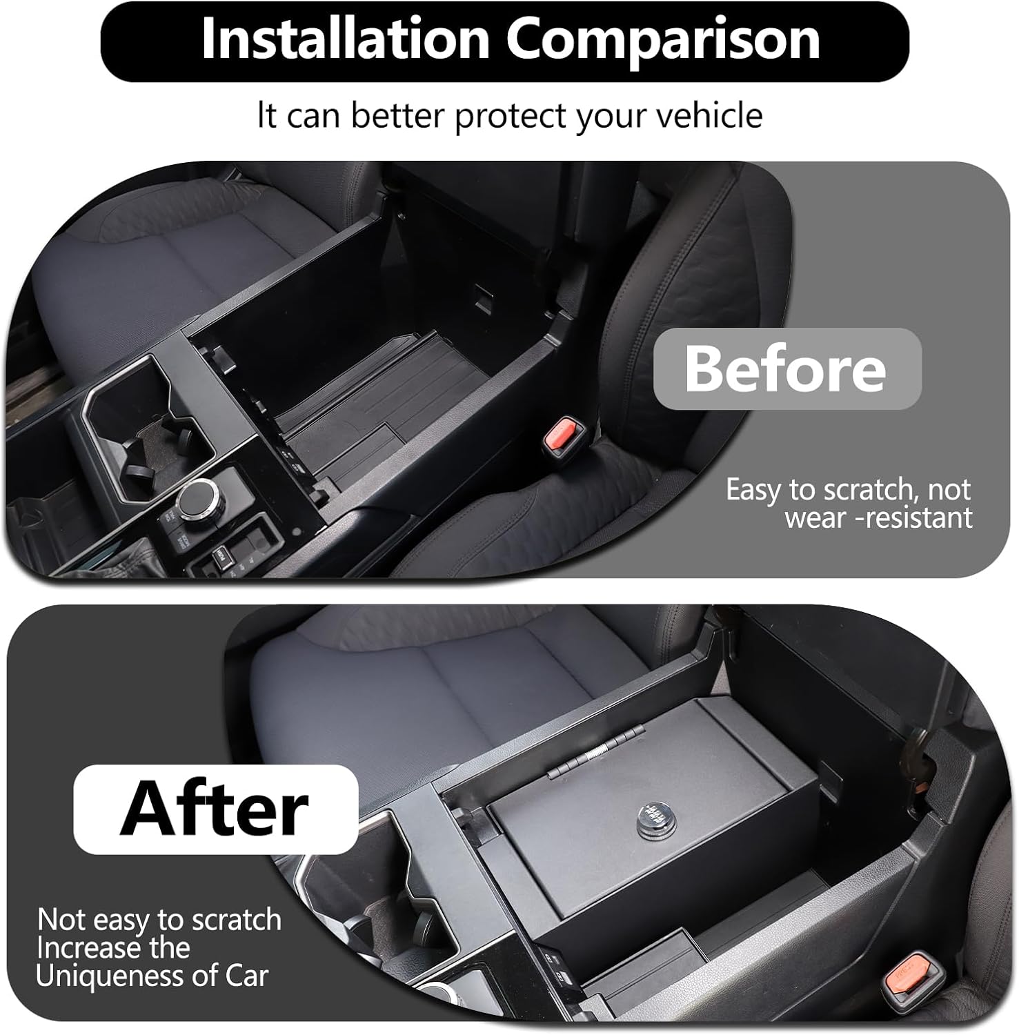 Car Center Console Safe Box Compatible with Toyot@ Tundra 2022-2025，Center Console Armrest Safe Lock Box Armrest Gun Security Organizer Tray with 3-Position Combination Lock and Key (black)