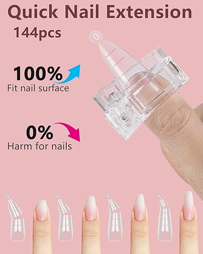 Miniatura 5 de MORGLES - 144 formas de uñas, 2 tamaños de gel de extensión de polietileno de doble forma, formas de extensión de puntas de uñas de ataúd con moldes