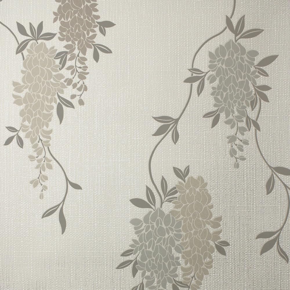 Fine Decor FD43673 Wisteria Floral Wallpaper, Neutral, White, 53 x 1050 cm