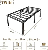 Vista 95 de Base de cama tamaño Queen de 12 pulgadas, no necesita somier, base de colchón de plataforma de metal resistente con listones de acero