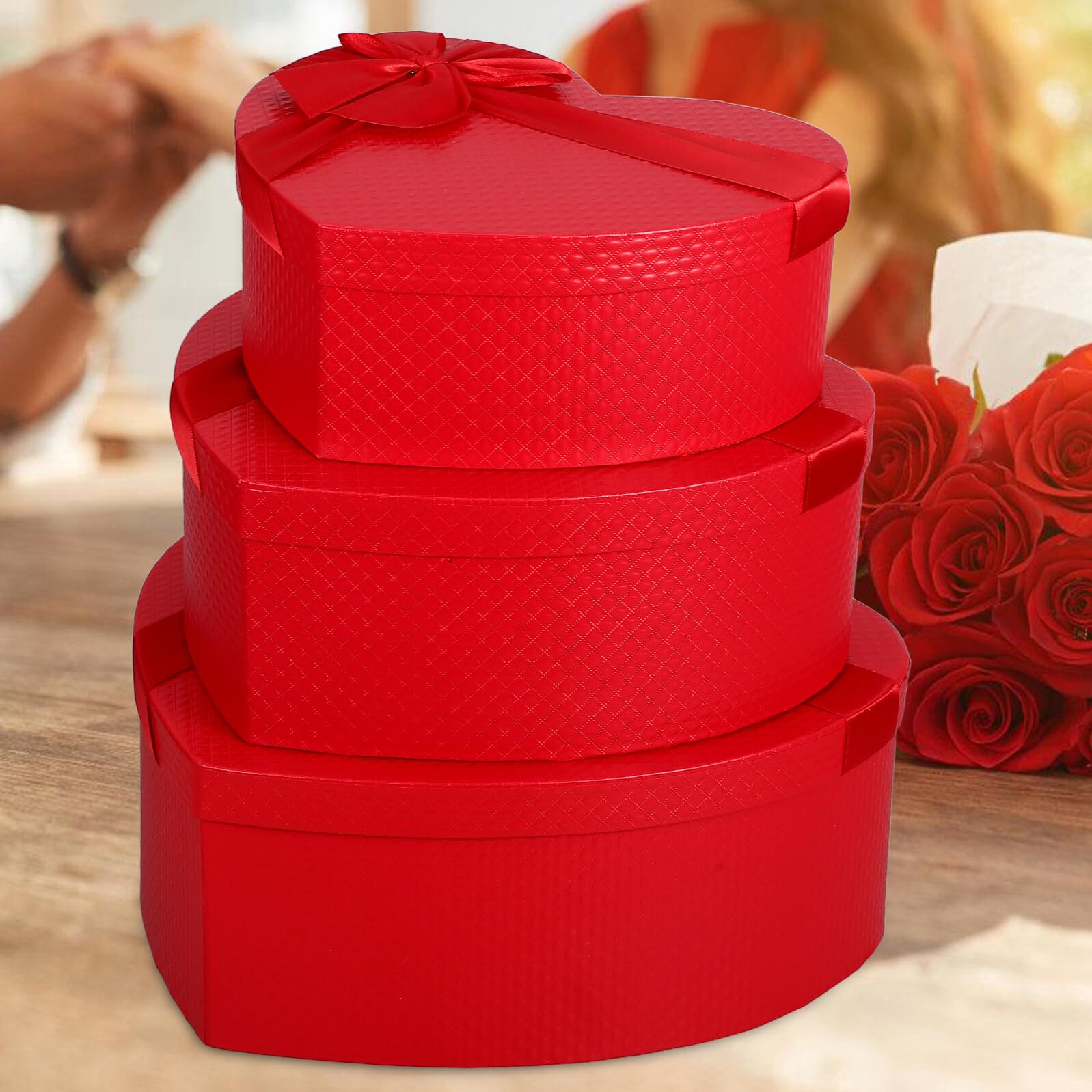 HOLIDYOYO Herzförmige Geschenkbox 3 Stück aus Langlebigem Papier Zarte Dekorative Verpackung für Blumen und Geschenke zu Valentinstag Hochzeit Muttertag