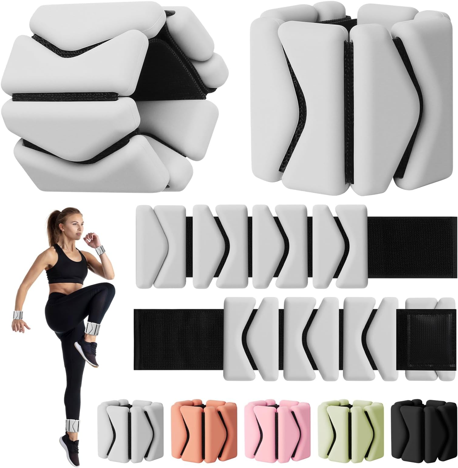Wrist Weights, Wrist and Ankle Weights for Women, Adjustable 2LB Wearable Silicone Weighted Bangles(1LBs Each), Fits for Yoga, Pilates, Home Gym, Dance, Swimming, Jogging, Cardio, Strength Training, Set of 2