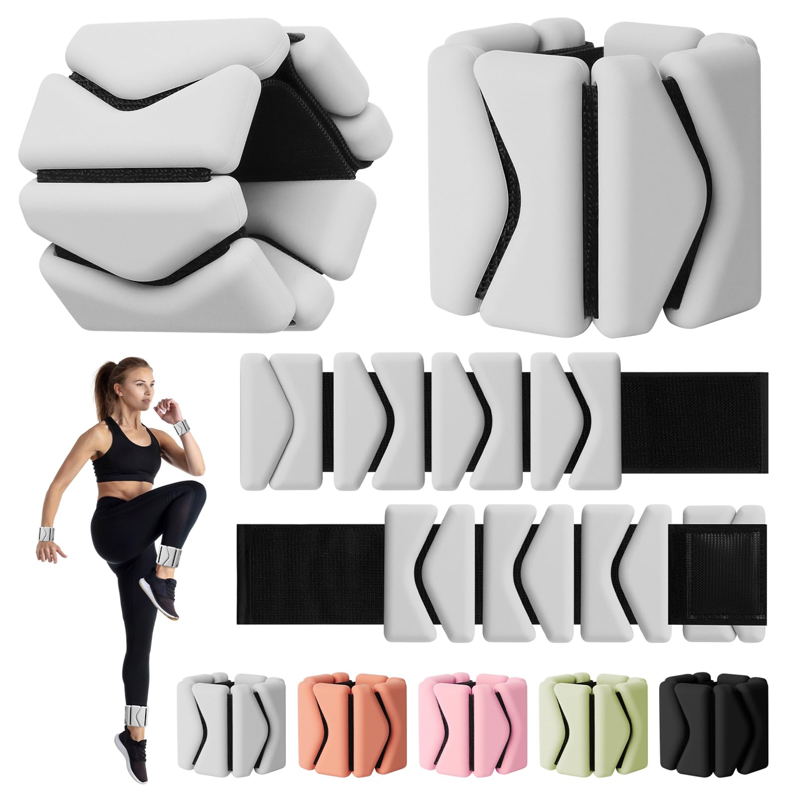 Wrist Weights, Wrist and Ankle Weights for Women, Adjustable 2LB Wearable Silicone Weighted Bangles(1LBs Each), Fits for Yoga, Pilates, Home Gym, Dance, Swimming, Jogging, Cardio, Strength Training, Set of 2