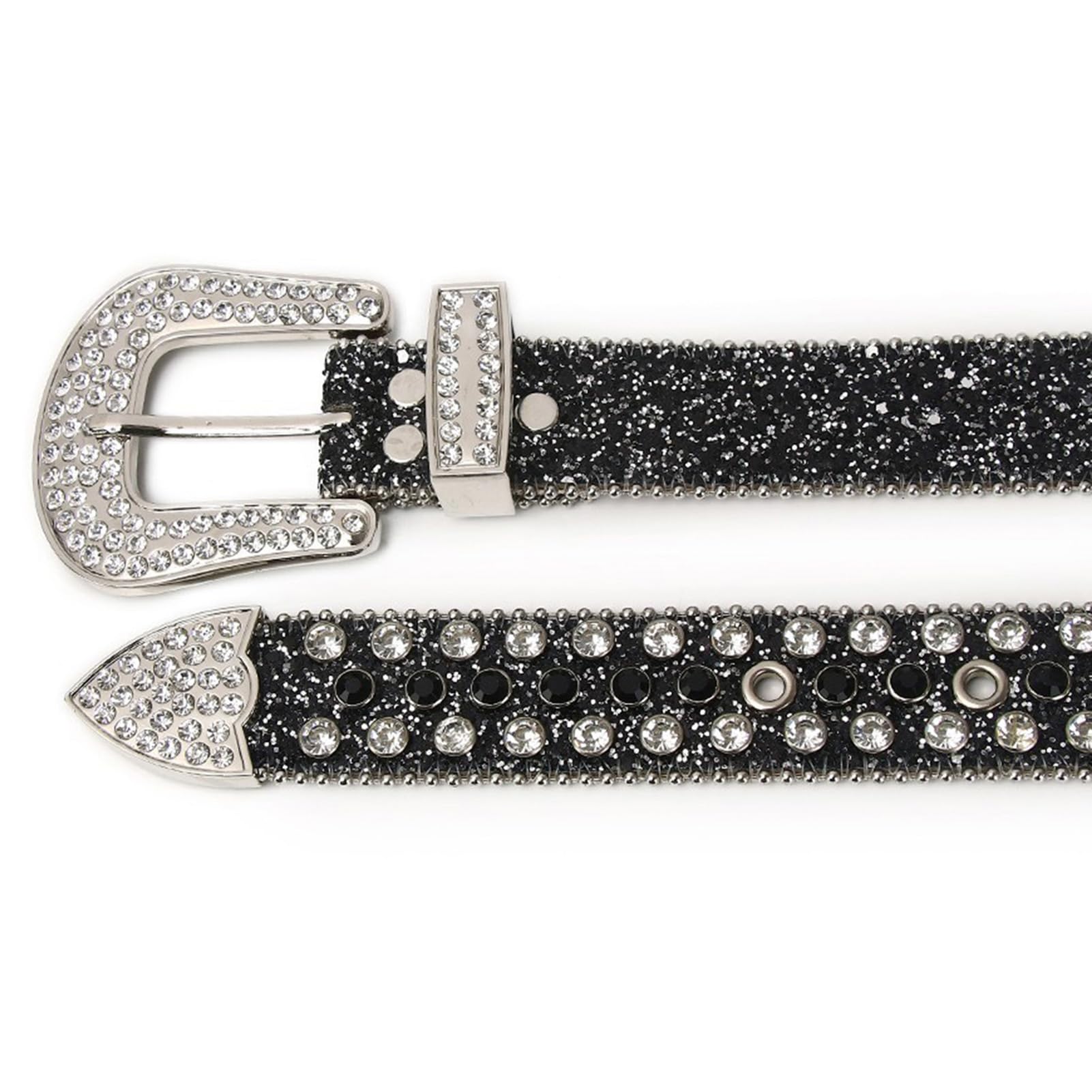 Cinturón De Cuero Con Remaches Y Diamantes Imitación, Vaquero Estilo Rock Western, Ajustable Hebilla A Presión Brillante