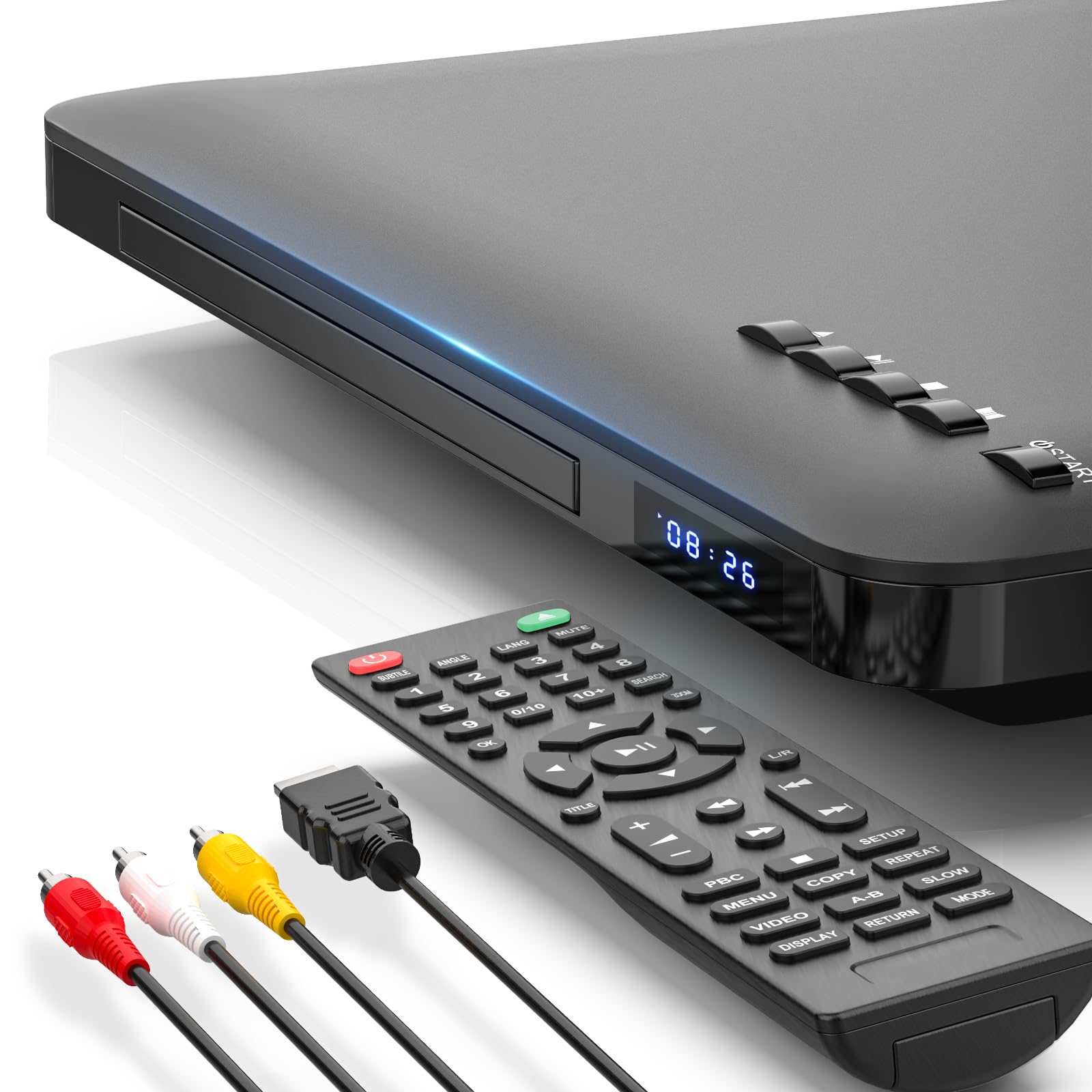 Home DVD Player, Specially Designed for TVs, 1080P HD DVD Player, Support NTSC/PAL, Region Free, Memory Playback, USB, RCA/HDMI Cables and Remote Control Included