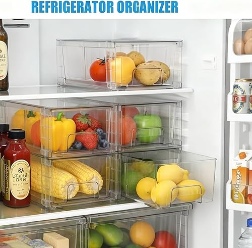 Miniatura 6 de Paquete de 2 cajones de almacenamiento apilables, organizadores de plástico, cajones de almacenamiento con asas y divisores móviles para