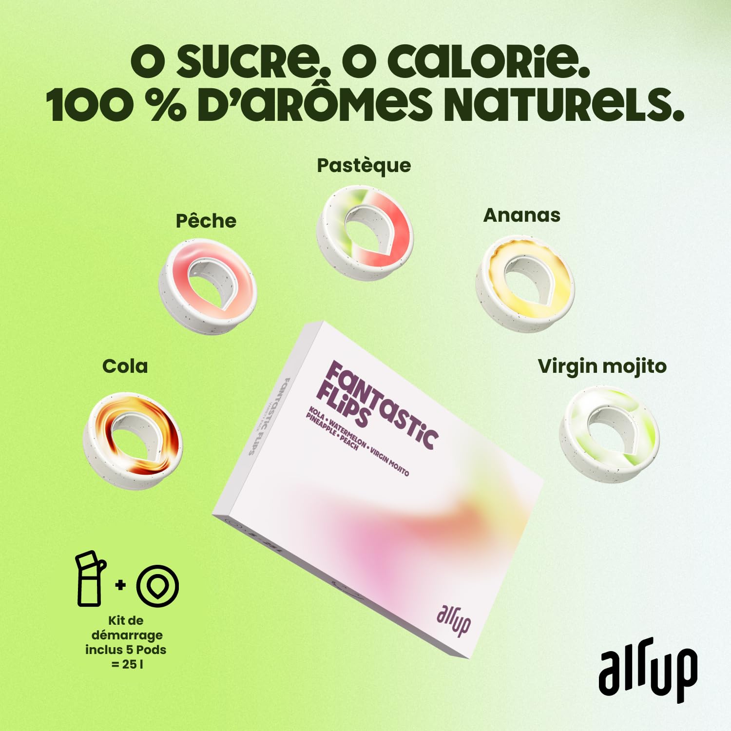 AIR UP® Cantimplora Botella de agua Click Turtle Green, juego de iniciación original con cápsulas en 5 sabores, botella de 600 ml con sabor sin azúcar, apta para lavavajillas, sin BPA