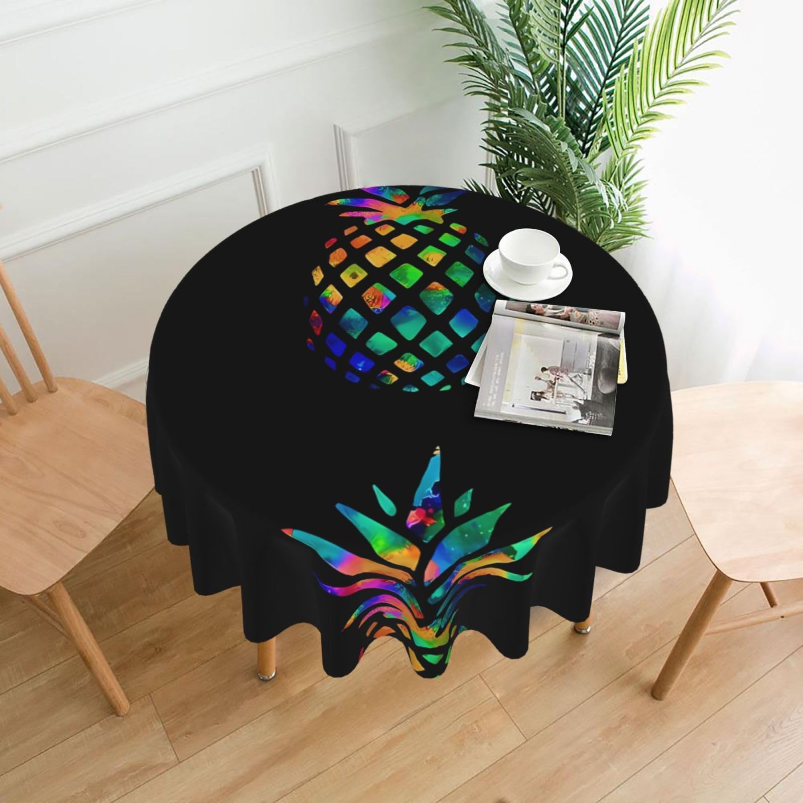 WHJSSF pineapple Prints Round Decorative Table Throw 60 Inch – Waterproof Table Cover for Dining, Coffee Tables, and Outdoor Events