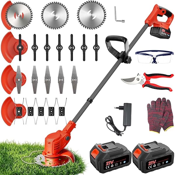Débroussailleuse à batterie 850W brushless, 4 lames, 2 batteries 4.0 Ah
