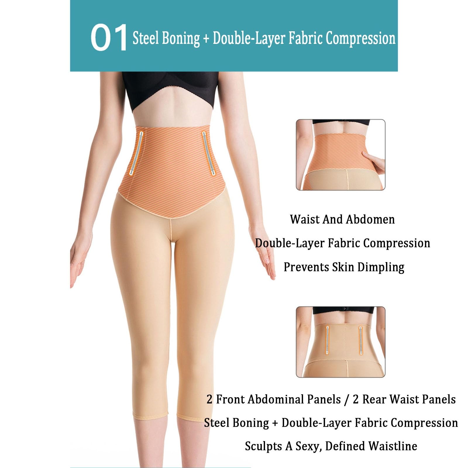 Postoperatives Kompressionskleidungsstück Hoch Taillierter, Wadenlanger Body Shaper für Fettabsaugungen an Bauch, Hüften, Oberschenkeln, Gesäß und Knien
