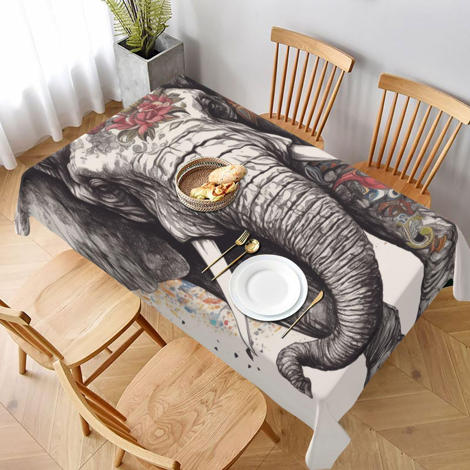 WPKJU Elephant Printed Tablecloth 60x90 in Water Resistant Table Cover Washable Rectangle Table Cloth for Dining Tables