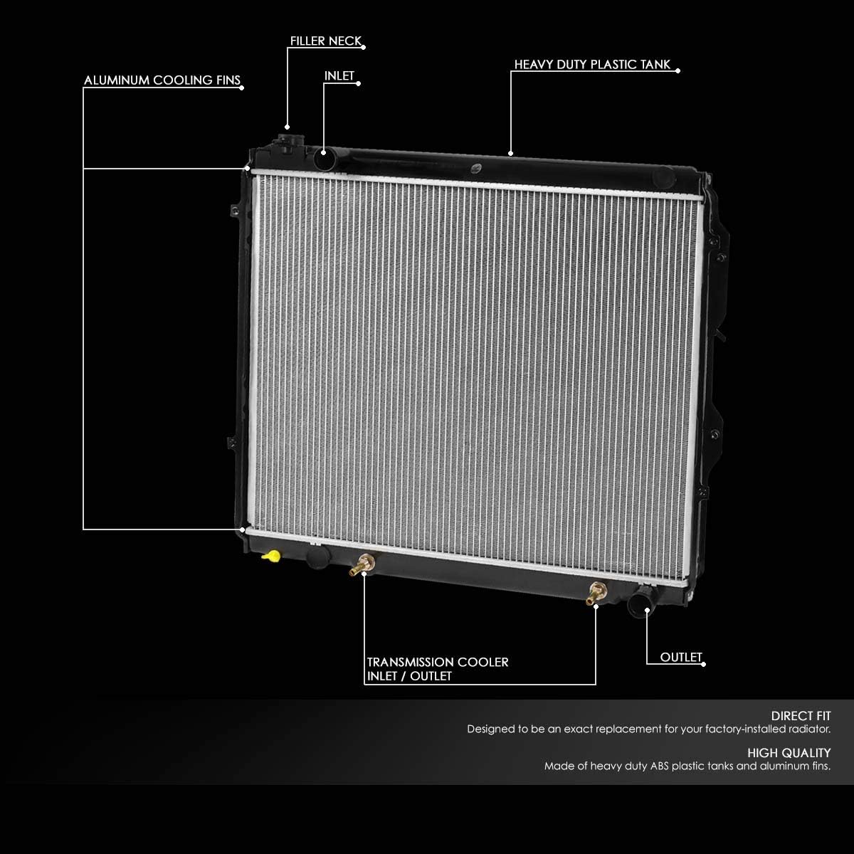 DNA Motoring OEM-RA-2321 OE Style Aluminum Cooling Radiator Replacement Compatible with 00-06 Tundra AT, 27-3/8" W X 22-5/8" H X 1-7/16" D, 1-1/2" Inlet, 1-1/2" Outlet