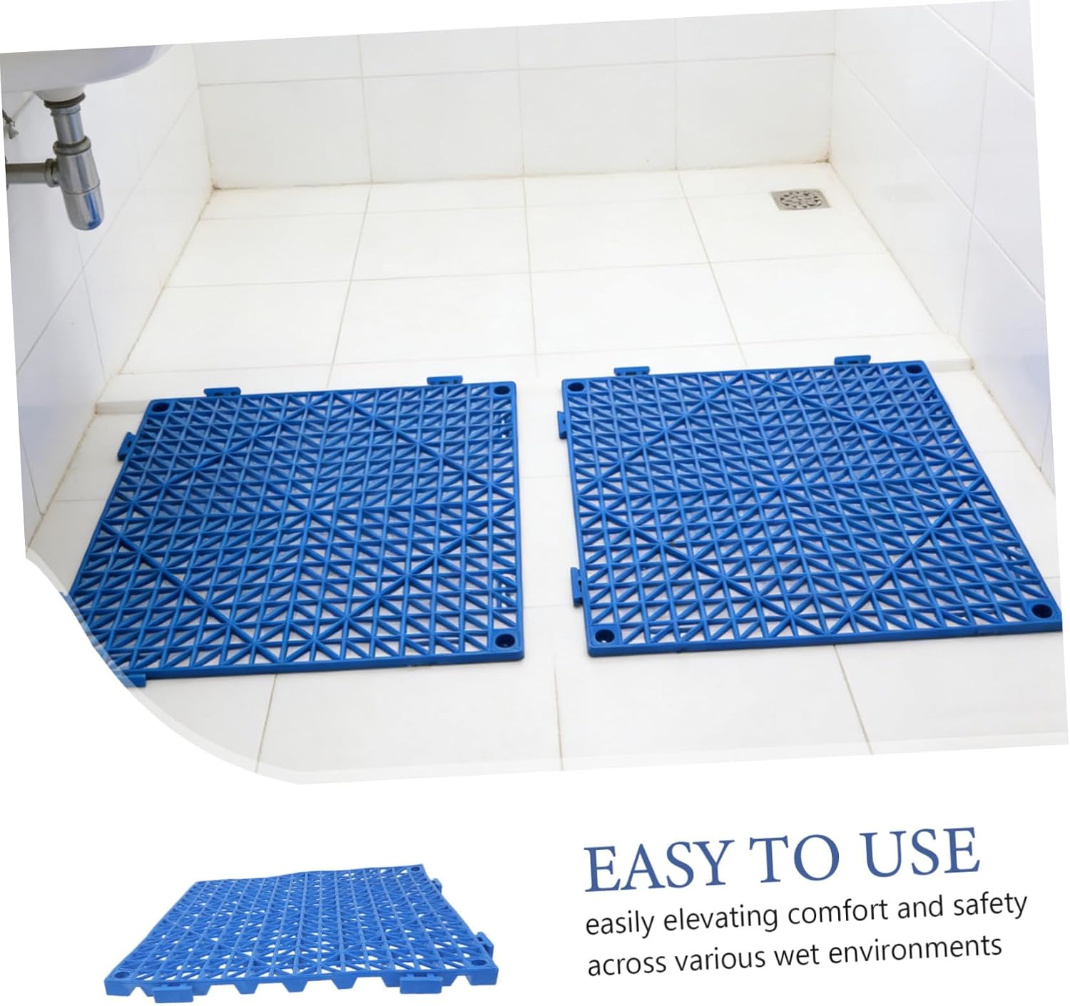 Non-Slip Interlocking Drainage Floor Tiles, 2pcs 30x30cm PVC Shower Mats with Hole Pattern for Bathroom, Pool Deck, Garage, and Patio Anti-Slip Drain Mats