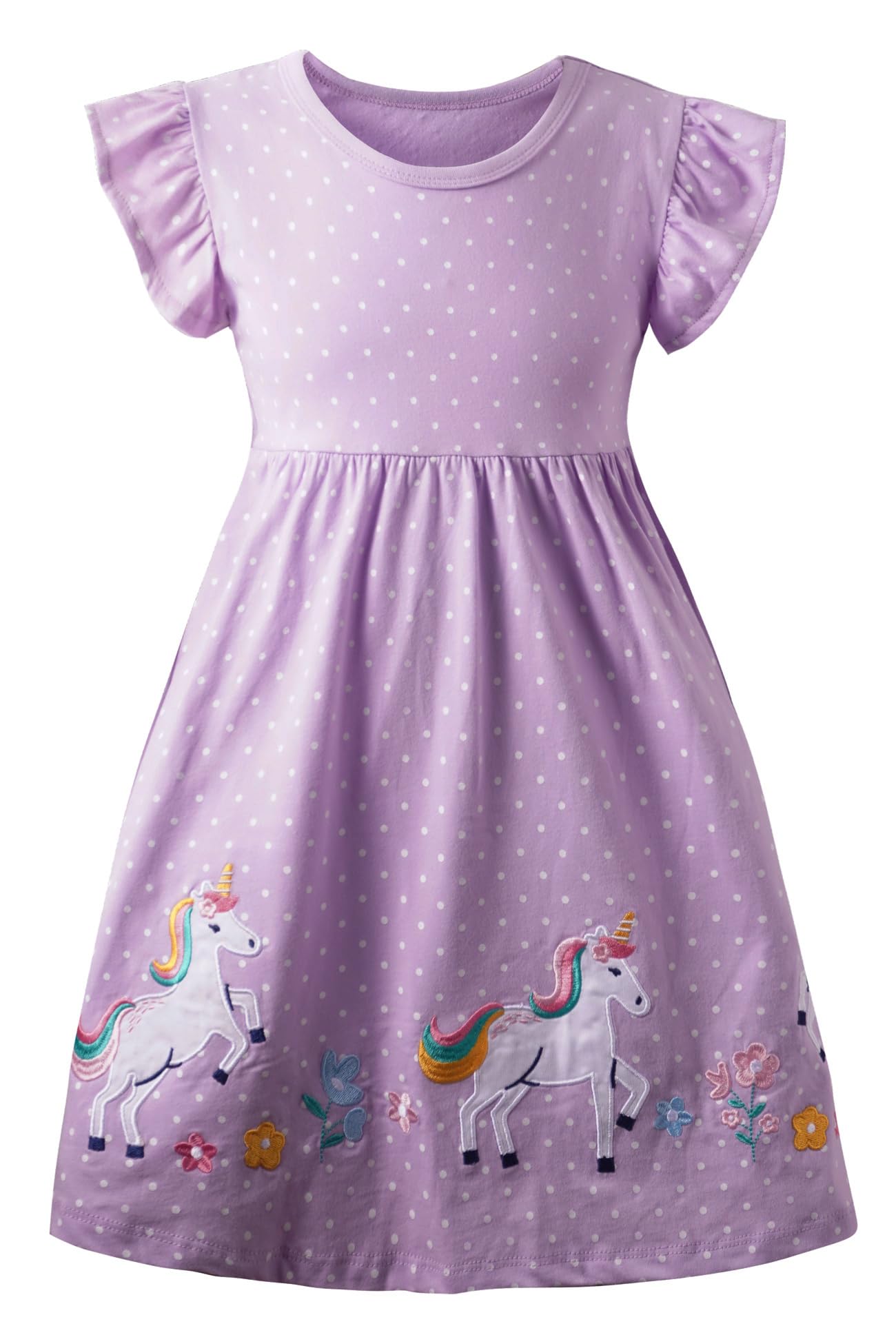 Alleen Prinzessin Kleid Mädchen aus 100% Baumwolle - Bequeme Sommerkleid mit Einhorn-Stickerei für Tägliches Tragen und Feste