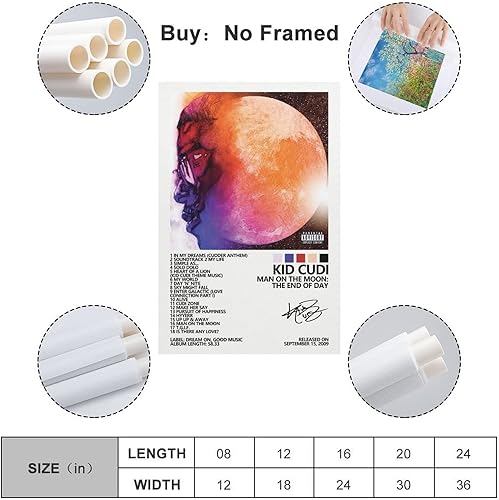 Miniatura 2 de Póster infantil Cudi de hombre en la luna, póster para habitación, estética, lienzo para pared, decoración de dormitorio, 12 x 18 pulgadas (11.8 x